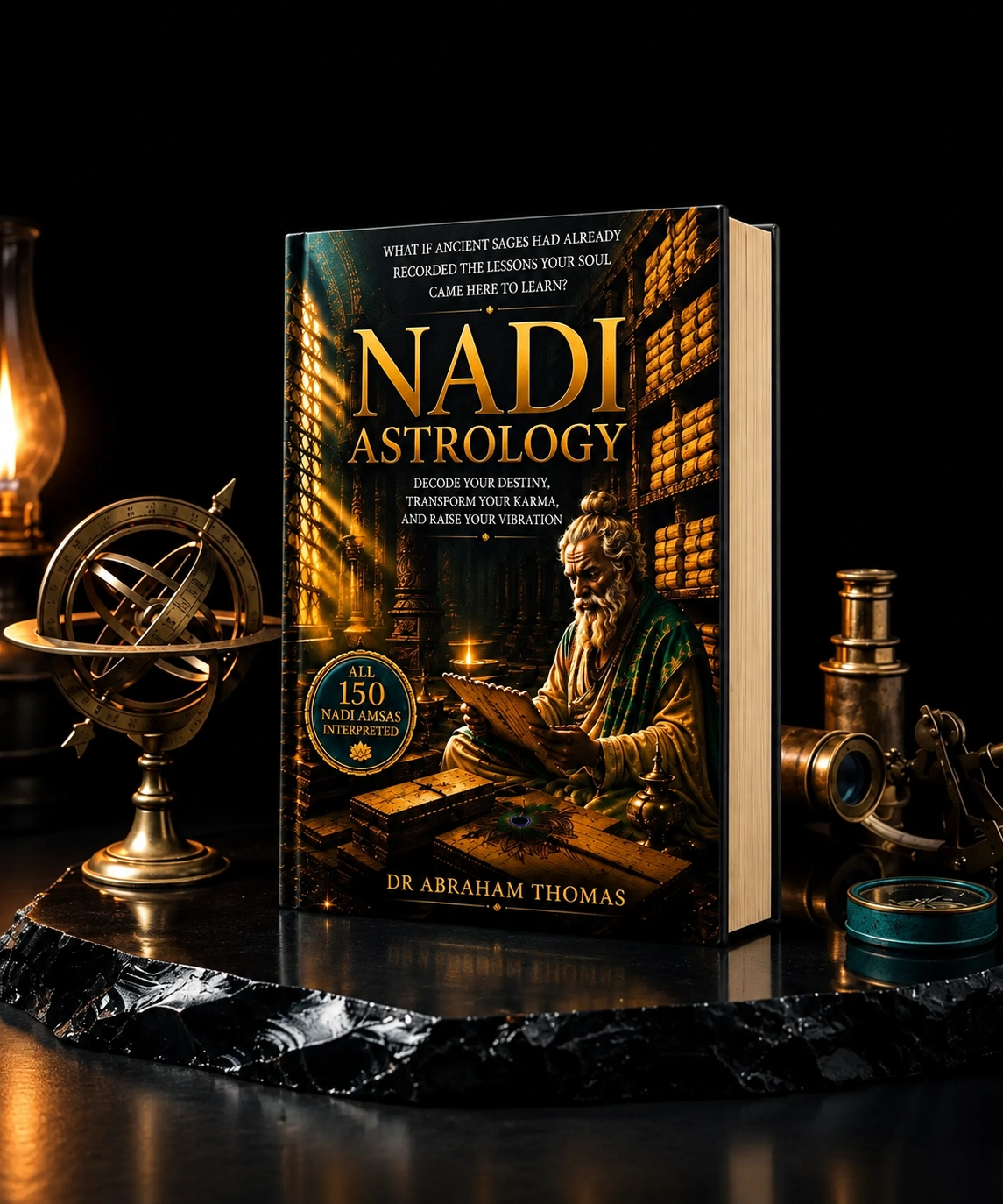Nadi Astrology book standing on a dark surface with cream page edges